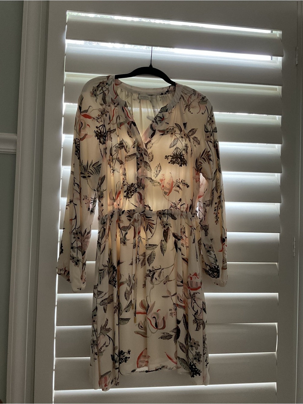 Spartina Cream Long-Sleeve Floral Tie-Front Dress